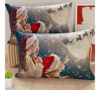 PETTI Artigiani Italiani - Coppia di Federe Cuscino 40x70 cm in Microfibra, Federe Natalizie, Cuscini Arredo di Natale Camera da Letto, Divano, Salotto, Set 2 Fodere Copricuscino, Federa Xmas 20