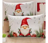 PETTI Artigiani Italiani - Coppia di Federe Cuscino 40x70 cm in Microfibra, Federe Natalizie, Cuscini Arredo di Natale Camera da Letto, Divano, Salotto, Set 2 Fodere Copricuscino, Federa Gnomo 01
