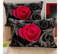 PETTI Artigiani Italiani - Coppia di Federe Cuscino 40x80 cm in Microfibra, Cuscini Arredo Camera da Letto, Divano, Salotto, Set 2 Fodere Copricuscino, Federa Black Roses, 100% Made in Italy