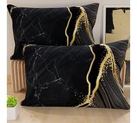 PETTI Artigiani Italiani - Coppia di Federe Cuscino 40x80 cm in Microfibra, Cuscini Arredo Camera da Letto, Divano, Salotto, Set 2 Fodere Copricuscino, Federa Marble Nero, 100% Made in Italy