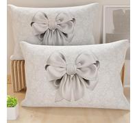 PETTI Artigiani Italiani - Coppia di Federe Cuscino 40x80 cm in Microfibra, Cuscini Arredo Camera da Letto, Divano, Salotto, Set 2 Fodere Copricuscino, Federa Fiocco Grigio, 100% Made in Italy