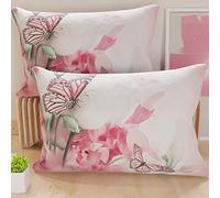 PETTI Artigiani Italiani - Coppia di Federe Cuscino 40x80 cm in Microfibra, Cuscini Arredo Camera da Letto, Divano, Salotto, Set 2 Fodere Copricuscino, Federa Roses Butterfly, 100% Made in Italy