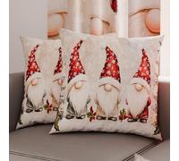 PETTI Artigiani Italiani - Coppia di Federe Cuscino 45x45 cm in Microfibra, Federe Natalizie, Cuscini Arredo di Natale Camera da Letto, Divano, Salotto, Set 2 Fodere Copricuscino, Federa Gnomo 03