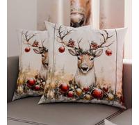 PETTI Artigiani Italiani - Coppia di Federe Cuscino 45x45 cm in Microfibra, Federe Natalizie, Cuscini Arredo di Natale Camera da Letto, Divano, Salotto, Set 2 Fodere Copricuscino, Federa Renna