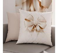 PETTI Artigiani Italiani - Coppia di Federe Cuscino 50x50 cm in Microfibra, Cuscini Arredo Camera da Letto, Divano, Salotto, Set 2 Fodere Copricuscino, Federa Fiocco Beige, 100% Made in Italy
