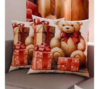 PETTI Artigiani Italiani - Coppia di Federe Cuscino 50x50 cm in Microfibra, Federe Natalizie, Cuscini Arredo di Natale Camera da Letto, Divano, Salotto, Set 2 Fodere Copricuscino, Federa Orsetto 02