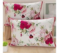 PETTI Artigiani Italiani - Coppia di Federe Cuscino 50x70 cm in Microfibra, Cuscini Arredo Camera da Letto, Divano, Salotto, Set 2 Fodere Copricuscino, Federa Floreale Bordeaux, 100% Made in Italy