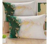 PETTI Artigiani Italiani - Coppia di Federe Cuscino 50x70 cm in Microfibra, Cuscini Arredo Camera da Letto, Divano, Salotto, Set 2 Fodere Copricuscino, Federa Marble Smeraldo, 100% Made in Italy