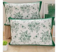 PETTI Artigiani Italiani - Coppia di Federe Cuscino 50x70 cm in Microfibra, Cuscini Arredo Camera da Letto, Divano, Salotto, Set 2 Fodere Copricuscino, Federa Botanic 03 Verde, 100% Made in Italy