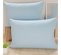 PETTI Artigiani Italiani - Coppia di Federe Cuscino 50x70 cm in Microfibra, Cuscini Arredo Camera da Letto, Divano, Set 2 Fodere Copricuscino, Federa Tinta Unita Celeste, 100% Made in Italy