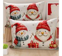 PETTI Artigiani Italiani - Coppia di Federe Cuscino 50x70 cm in Microfibra, Federe Natalizie, Cuscini Arredo di Natale Camera da Letto, Divano, Salotto, Set 2 Fodere Copricuscino, Federa Pupazzo 02