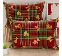 PETTI Artigiani Italiani - Coppia di Federe Cuscino 50x70 cm in Microfibra, Federe Natalizie, Cuscini Arredo di Natale Camera da Letto, Divano, Set 2 Fodere Copricuscino, Federa Orsetto Tartan