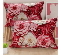 PETTI Artigiani Italiani - Coppia di Federe Cuscino 50x80 cm in Microfibra, Cuscini Arredo Camera da Letto, Divano, Salotto, Set 2 Fodere Copricuscino, Federa Floreale 05 3, 100% Made in Italy