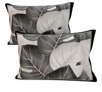 PETTI Artigiani Italiani - Coppia di Federe Cuscino 50x80 cm in Microfibra, Cuscini Arredo Camera da Letto, Divano, Salotto, Set 2 Fodere Copricuscino, Federa Tropical Nero A, 100% Made in Italy