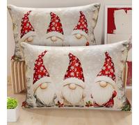 PETTI Artigiani Italiani - Coppia di Federe Cuscino 50x80 cm in Microfibra, Federe Natalizie, Cuscini Arredo di Natale Camera da Letto, Divano, Salotto, Set 2 Fodere Copricuscino, Federa Gnomo 03