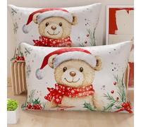PETTI Artigiani Italiani - Coppia di Federe Cuscino 50x80 cm in Microfibra, Federe Natalizie, Cuscini Arredo di Natale Camera da Letto, Divano, Salotto, Set 2 Fodere Copricuscino, Federa Xmas 16