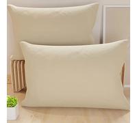 PETTI Artigiani Italiani - Coppia di Federe Cuscino 60x40 cm in Microfibra, Cuscini Arredo Camera da Letto, Divano, Set 2 Fodere Copricuscino, Federa Tinta Unita Beige, 100% Made in Italy
