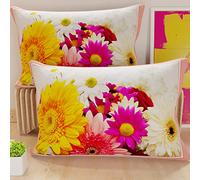 PETTI Artigiani Italiani - Coppia di Federe Cuscino 60x40 cm in Microfibra, Cuscini Arredo Camera da Letto, Divano, Salotto, Set 2 Fodere Copricuscino, Federa Floreale Giallo, 100% Made in Italy