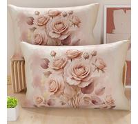 PETTI Artigiani Italiani - Coppia di Federe Cuscino 60x40 cm in Microfibra, Cuscini Arredo Camera da Letto, Divano, Salotto, Set 2 Fodere Copricuscino, Federa Floreale Rosa, 100% Made in Italy