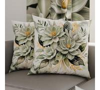 PETTI Artigiani Italiani - Coppia di Federe Cuscino 60x60 cm in Microfibra, Cuscini Arredo Camera da Letto, Divano, Salotto, Set 2 Fodere Copricuscino, Federa Floreale Salvia, 100% Made in Italy
