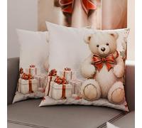 PETTI Artigiani Italiani - Coppia di Federe Cuscino 60x60 cm in Microfibra, Federe Natalizie, Cuscini Arredo di Natale Camera da Letto, Divano, Salotto, Set 2 Fodere Copricuscino, Federa Orsetto 01