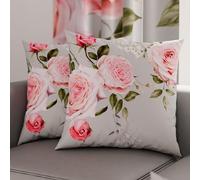 PETTI Artigiani Italiani - Coppia di Federe Cuscino 65x65 cm in Microfibra, Cuscini Arredo Camera da Letto, Divano, Salotto, Set 2 Fodere Copricuscino, Federa Floreale 20 Grigio, 100% Made in Italy