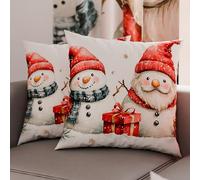PETTI Artigiani Italiani - Coppia di Federe Cuscino 65x65 cm in Microfibra, Federe Natalizie, Cuscini Arredo di Natale Camera da Letto, Divano, Salotto, Set 2 Fodere Copricuscino, Federa Pupazzo 02