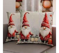 PETTI Artigiani Italiani - Coppia di Federe Cuscino 65x65 cm in Microfibra, Federe Natalizie, Cuscini Arredo di Natale Camera da Letto, Divano, Salotto, Set 2 Fodere Copricuscino, Federa Gnomo 02