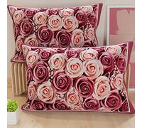 PETTI Artigiani Italiani - Coppia di Federe Cuscino 70x40 cm in Microfibra, Cuscini Arredo Camera da Letto, Divano, Salotto, Set 2 Fodere Copricuscino, Federa Floreale Cipria, 100% Made in Italy