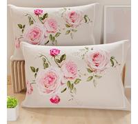 PETTI Artigiani Italiani - Coppia di Federe Cuscino 70x40 cm in Microfibra, Cuscini Arredo Camera da Letto, Divano, Salotto, Set 2 Fodere Copricuscino, Federa Floreale 20 Tortora, 100% Made in Italy