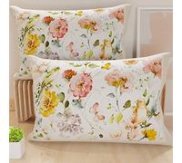 PETTI Artigiani Italiani - Coppia di Federe Cuscino 70x40 cm in Microfibra, Cuscini Arredo Camera da Letto, Divano, Salotto, Set 2 Fodere Copricuscino, Federa Floreale Panna, 100% Made in Italy
