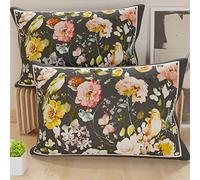 PETTI Artigiani Italiani - Coppia di Federe Cuscino 70x40 cm in Microfibra, Cuscini Arredo Camera da Letto, Divano, Salotto, Set 2 Fodere Copricuscino, Federa Floreale Nero, 100% Made in Italy