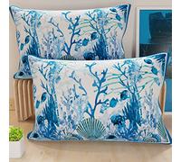 PETTI Artigiani Italiani - Coppia di Federe Cuscino 70x40 cm in Microfibra, Cuscini Arredo Camera da Letto, Divano, Salotto, Set 2 Fodere Copricuscino, Federa Corallo Blu, 100% Made in Italy