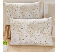 PETTI Artigiani Italiani - Coppia di Federe Cuscino 80x40 cm in Microfibra, Cuscini Arredo Camera da Letto, Divano, Salotto, Set 2 Fodere Copricuscino, Federa World Panna, 100% Made in Italy