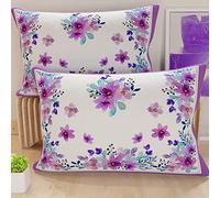 PETTI Artigiani Italiani - Coppia di Federe Cuscino 80x40 cm in Microfibra, Cuscini Arredo Camera da Letto, Divano, Salotto, Set 2 Fodere Copricuscino, Federa Floreale Viola, 100% Made in Italy