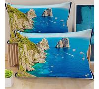 PETTI Artigiani Italiani - Coppia di Federe Cuscino 80x40 cm in Microfibra, Cuscini Arredo Camera da Letto, Divano, Salotto, Set 2 Fodere Copricuscino, Federa Marino 03, 100% Made in Italy