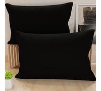 PETTI Artigiani Italiani - Coppia di Federe Cuscino 80x40 cm in Microfibra, Cuscini Arredo Camera da Letto, Divano, Set 2 Fodere Copricuscino, Federa Tinta Unita Nero, 100% Made in Italy