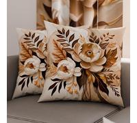 PETTI Artigiani Italiani - Coppia di Federe Cuscino 80x80 cm in Microfibra, Cuscini Arredo Camera da Letto, Divano, Salotto, Set 2 Fodere Copricuscino, Federa Floreale Tortora, 100% Made in Italy