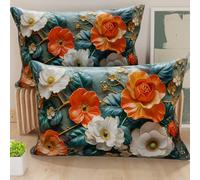 PETTI Artigiani Italiani - Coppia di Federe Cuscino Letto 50x80 cm, Federa in Microfibra Anallergica, Set Due Fodere Copricuscino Matrimoniale Fantasia Floreale 05 18, 100% Made in Italy