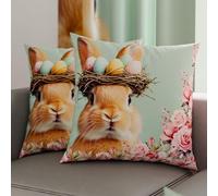 PETTI Artigiani Italiani - Coppia di Federe Cuscino Pasquali 30x30 cm in Microfibra, Cuscini Arredo di Pasqua, per Camera da Letto, Divano, Salotto, Set 2 Fodere Copricuscino, 100% Made in Italy