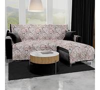 PETTI Artigiani Italiani - Copridivano Angolare, Copridivano con Penisola, Copridivano 4 Posti con Isola a Destra, Copridivano con Chaise Longue, Fiori Cipria, 100% Made in Italy