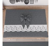 PETTI Artigiani Italiani - Coprifornello, Coprifornello Elegante, Coprifornello Shabby Chic in Tinta Unita con Balza in Pizzo Sangallo e Fiocchi, Coprifornello in Cotone, Coprifornello 70x50cm Grigio