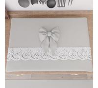 PETTI Artigiani Italiani - Coprifornello, Coprifornello Elegante, Coprifornello Shabby Chic in Tinta Unita con Balza in Pizzo Sangallo e Fiocchi, Coprifornello in Cotone, Coprifornello 70x50cm Grigio