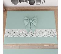 PETTI Artigiani Italiani - Coprifornello, Coprifornello Elegante, Coprifornello Shabby Chic in Tinta Unita con Balza in Pizzo Sangallo e Fiocchi, Coprifornello in Cotone, Coprifornello 70x50cm Aqua