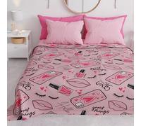 PETTI Artigiani Italiani - Copriletto Bambino Bambina Primavera Estate 225 x 260 Un Posto e Mezzo, Coperta Leggera Una Piazza e Mezzo Fantasia Lipstick, 100% Made in Italy