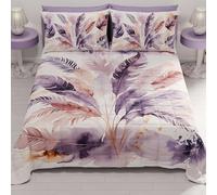 PETTI Artigiani Italiani - Copriletto Matrimoniale Estivo 260x270cm 100 g/m² Double Face, Trapuntino Matrimoniale Primaverile, Trapunta Leggera, Palma Lilla, 100% Made in Italy