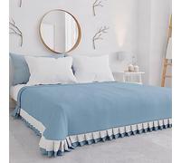 PETTI Artigiani Italiani - Copriletto Matrimoniale Estivo in Cotone, Copriletto con Doppio Volant, Coperta Leggera Matrimoniale, Lenzuola Copriletto con Balza, Celeste, 100% Made in Italy