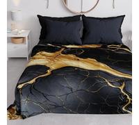 PETTI Artigiani Italiani - Copriletto Matrimoniale Primavera Estate, Coperta Leggera Matrimoniale, Lenzuola Copri Letto, Marmo Oro Nero, 100% Made in Italy