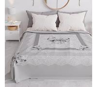 PETTI Artigiani Italiani - Copriletto Matrimoniale Primavera Estate, Coperta Leggera Matrimoniale, Lenzuola Copriletto, Fiocco Grigio 100% Made in Italy
