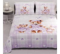 PETTI Artigiani Italiani - Copriletto Piazza e Mezza Estivo 220x260cm 100 g/m² Double Face, Trapuntino Piazza e Mezza Primaverile, Trapunta Leggera, Teddy Lilla, 100% Made in Italy